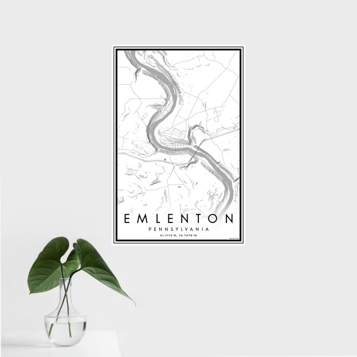 16x24 Emlenton Pennsylvania Map Print Portrait Orientation in Classic Style With Tropical Plant Leaves in Water