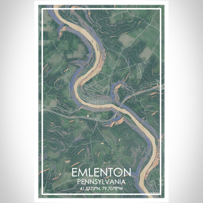 Emlenton Pennsylvania Map Print Portrait Orientation in Afternoon Style With Shaded Background