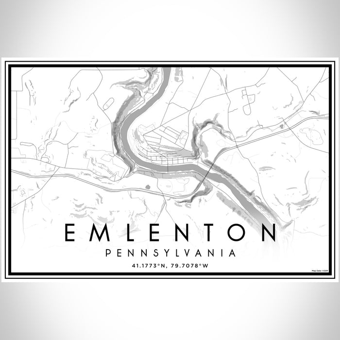 Emlenton Pennsylvania Map Print Landscape Orientation in Classic Style With Shaded Background