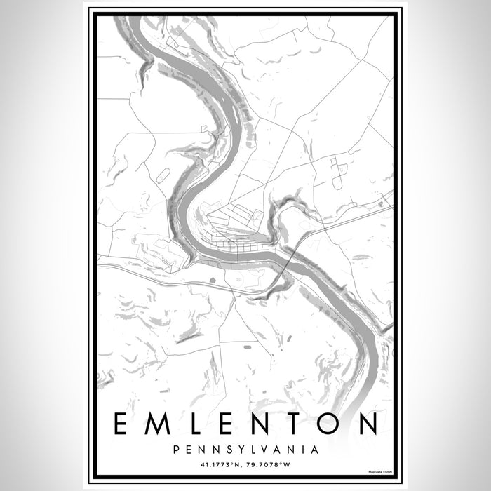 Emlenton Pennsylvania Map Print Portrait Orientation in Classic Style With Shaded Background