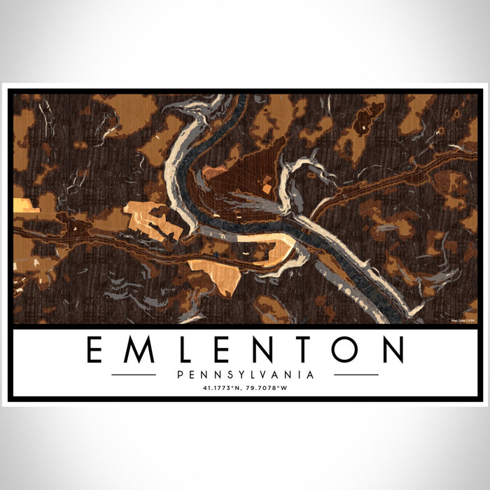 Emlenton Pennsylvania Map Print Landscape Orientation in Ember Style With Shaded Background
