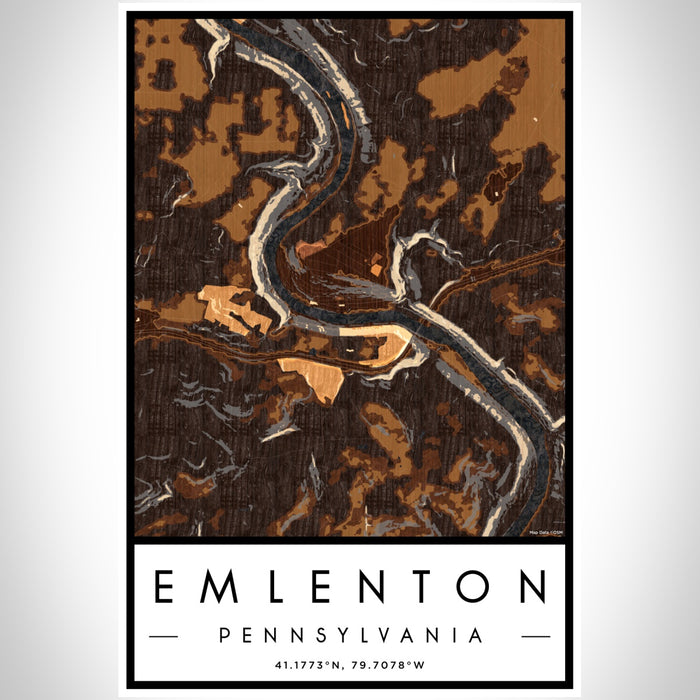 Emlenton Pennsylvania Map Print Portrait Orientation in Ember Style With Shaded Background