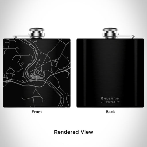 Rendered View of Emlenton Pennsylvania Map Engraving on 6oz Stainless Steel Flask in Black
