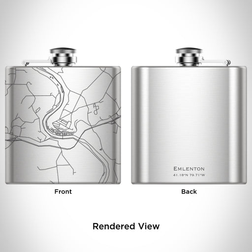 Rendered View of Emlenton Pennsylvania Map Engraving on 6oz Stainless Steel Flask