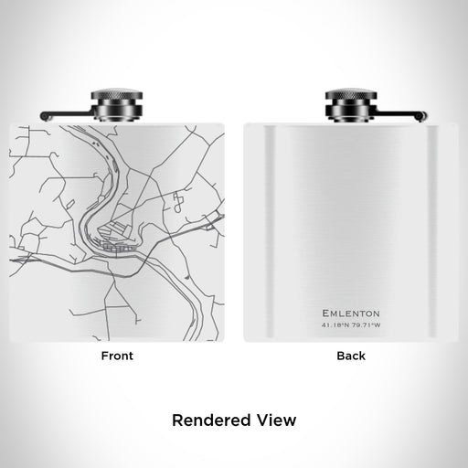 Rendered View of Emlenton Pennsylvania Map Engraving on 6oz Stainless Steel Flask in White
