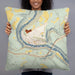 Person holding 22x22 Custom Emlenton Pennsylvania Map Throw Pillow in Woodblock