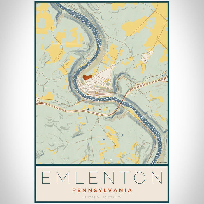 Emlenton Pennsylvania Map Print Portrait Orientation in Woodblock Style With Shaded Background