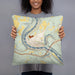 Person holding 18x18 Custom Emlenton Pennsylvania Map Throw Pillow in Woodblock