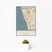 12x18 Encinitas California Map Print Portrait Orientation in Woodblock Style With Small Cactus Plant in White Planter