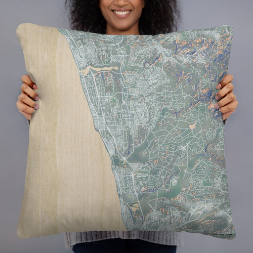 Person holding 22x22 Custom Encinitas California Map Throw Pillow in Afternoon