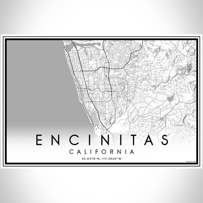 Encinitas California Map Print Landscape Orientation in Classic Style With Shaded Background