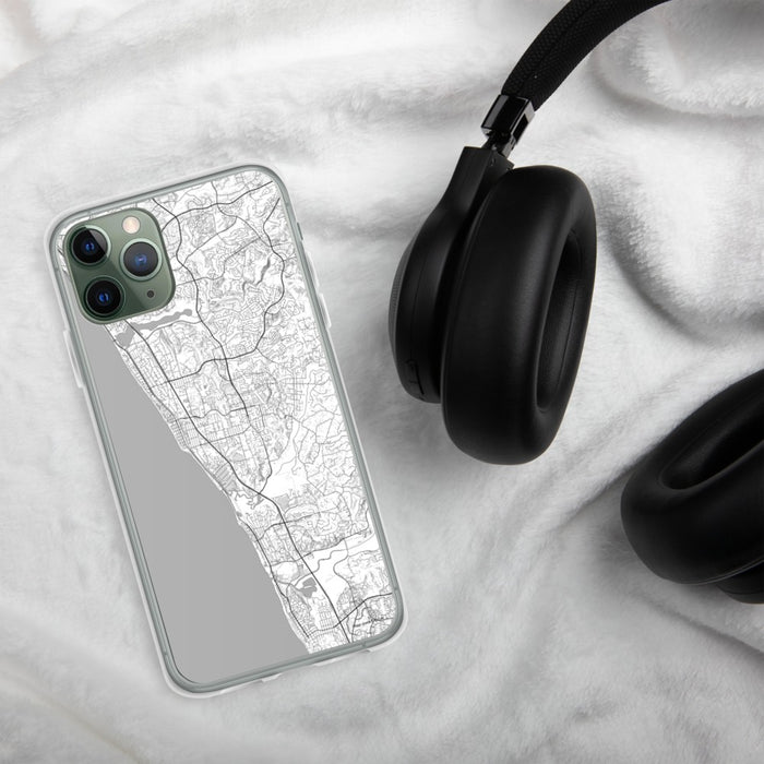 Custom Encinitas California Map Phone Case in Classic on Table with Black Headphones