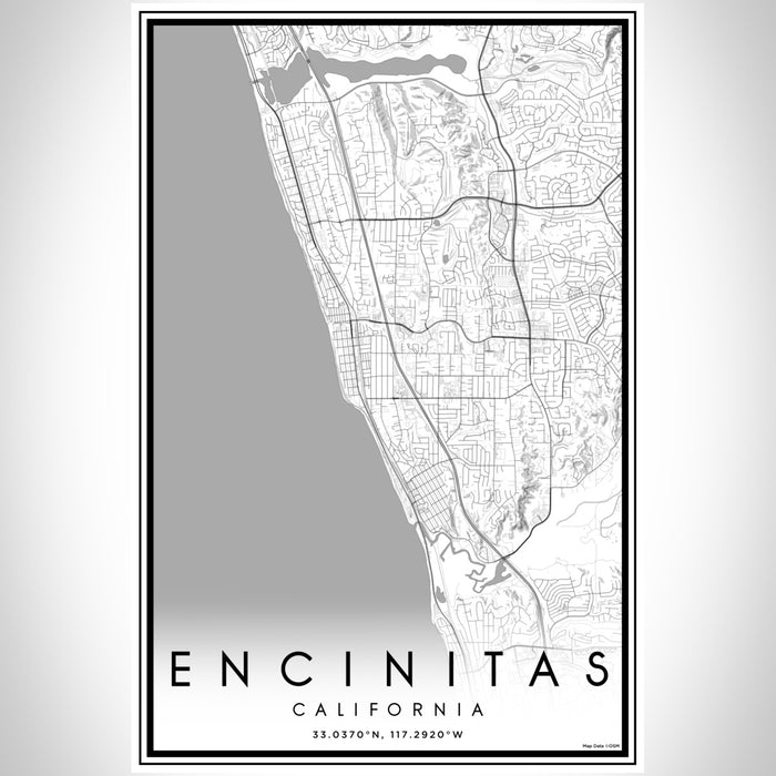 Encinitas California Map Print Portrait Orientation in Classic Style With Shaded Background