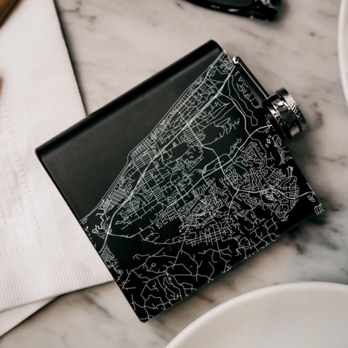 Encinitas California Custom Engraved City Map Inscription Coordinates on 6oz Stainless Steel Flask in Black
