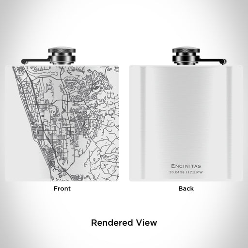 Rendered View of Encinitas California Map Engraving on 6oz Stainless Steel Flask in White