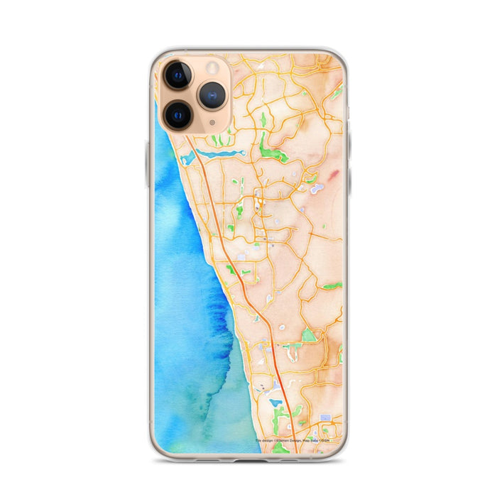 Custom iPhone 11 Pro Max Encinitas California Map Phone Case in Watercolor
