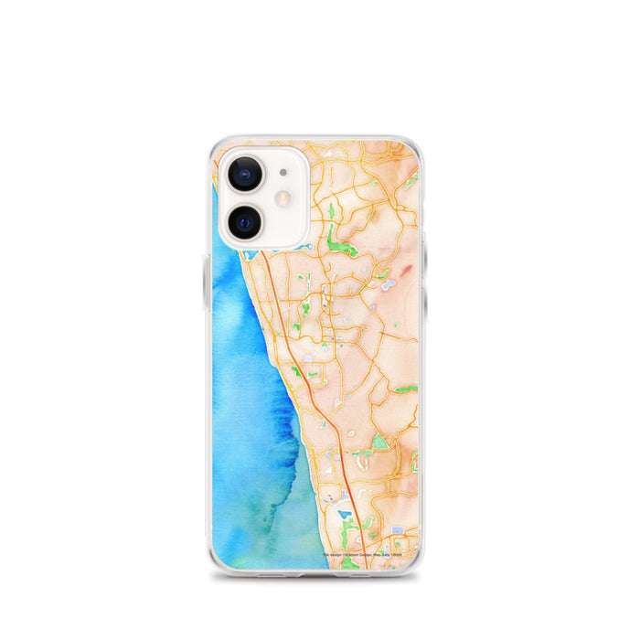 Custom iPhone 12 mini Encinitas California Map Phone Case in Watercolor