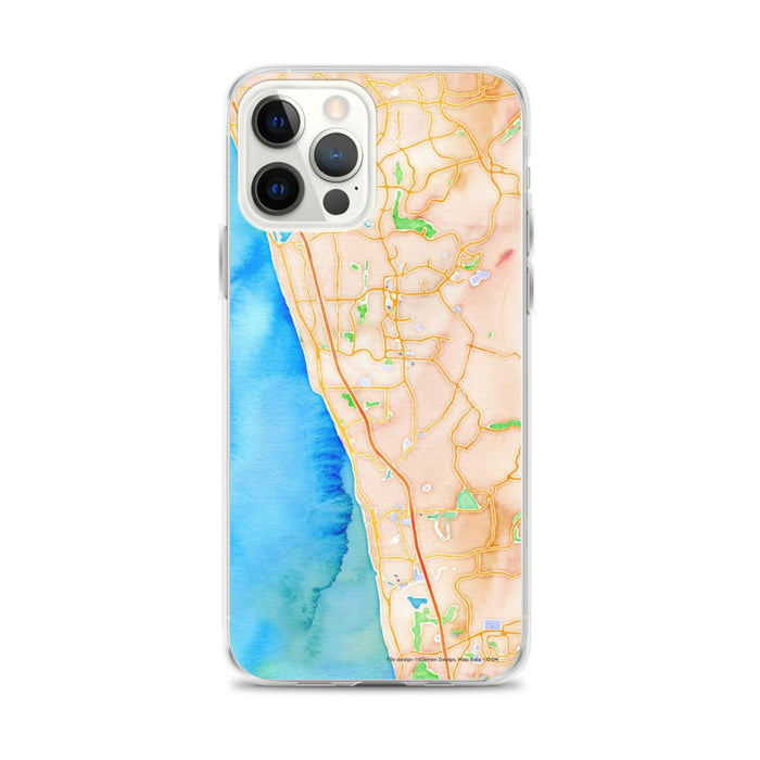 Custom iPhone 12 Pro Max Encinitas California Map Phone Case in Watercolor