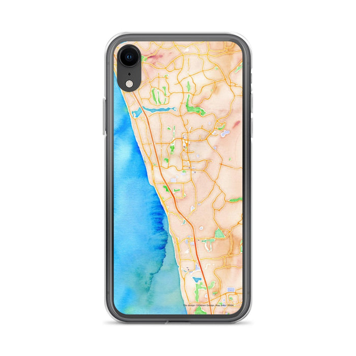 Custom iPhone XR Encinitas California Map Phone Case in Watercolor
