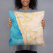 Person holding 18x18 Custom Encinitas California Map Throw Pillow in Watercolor