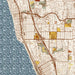 Encinitas California Map Print in Woodblock Style Zoomed In Close Up Showing Details