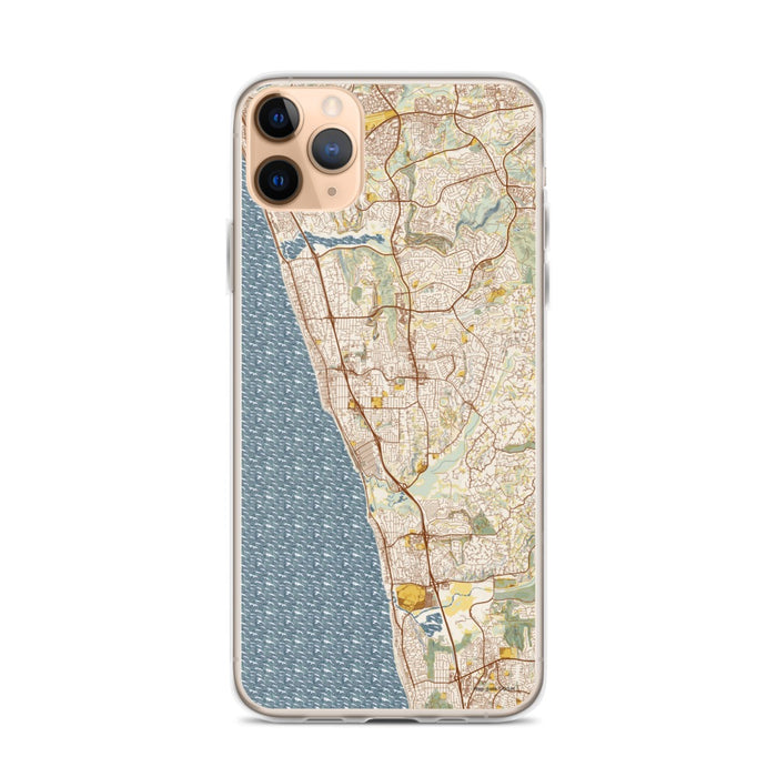 Custom iPhone 11 Pro Max Encinitas California Map Phone Case in Woodblock