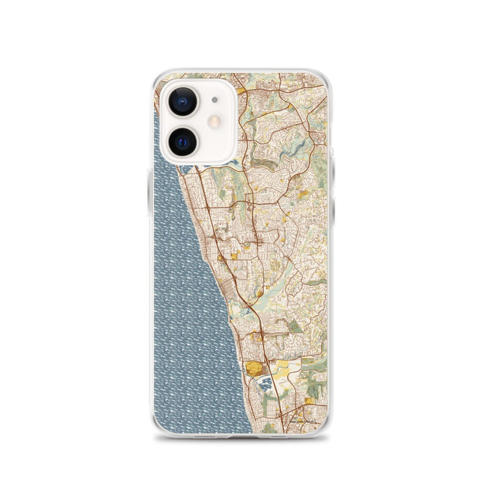 Custom iPhone 12 Encinitas California Map Phone Case in Woodblock