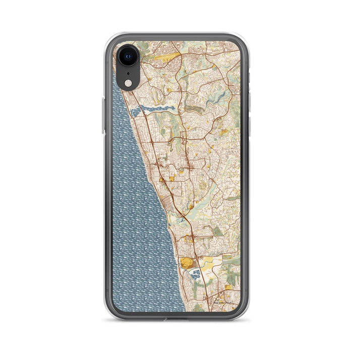Custom iPhone XR Encinitas California Map Phone Case in Woodblock