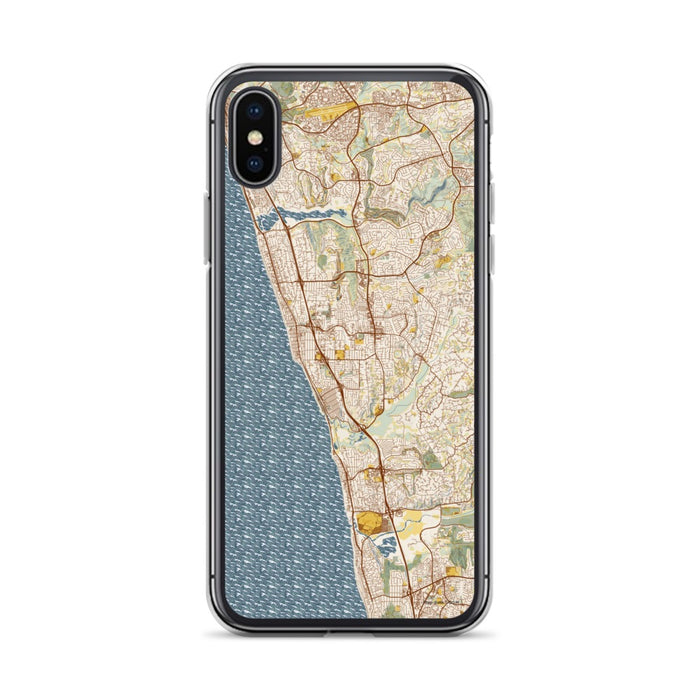 Custom iPhone X/XS Encinitas California Map Phone Case in Woodblock