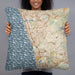 Person holding 22x22 Custom Encinitas California Map Throw Pillow in Woodblock
