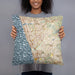 Person holding 18x18 Custom Encinitas California Map Throw Pillow in Woodblock