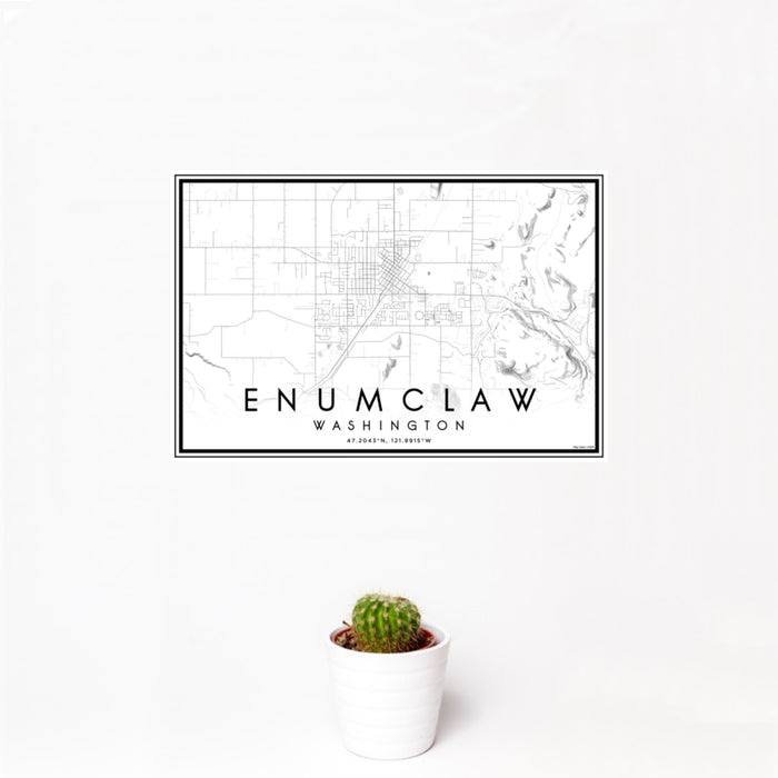 12x18 Enumclaw Washington Map Print Landscape Orientation in Classic Style With Small Cactus Plant in White Planter