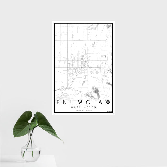 16x24 Enumclaw Washington Map Print Portrait Orientation in Classic Style With Tropical Plant Leaves in Water