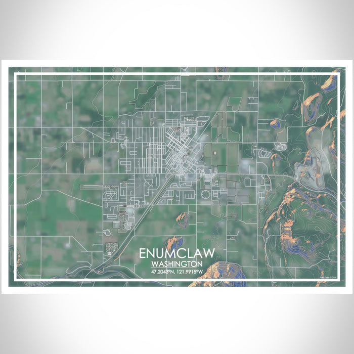 Enumclaw Washington Map Print Landscape Orientation in Afternoon Style With Shaded Background