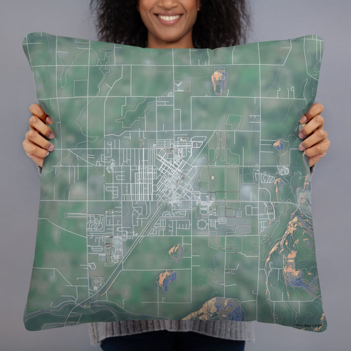 Person holding 22x22 Custom Enumclaw Washington Map Throw Pillow in Afternoon