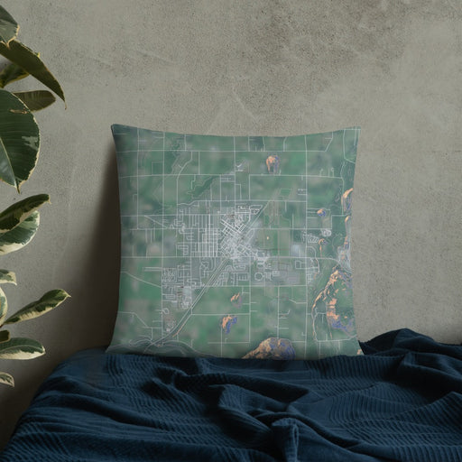 Custom Enumclaw Washington Map Throw Pillow in Afternoon on Bedding Against Wall