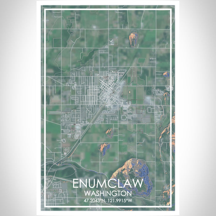 Enumclaw Washington Map Print Portrait Orientation in Afternoon Style With Shaded Background