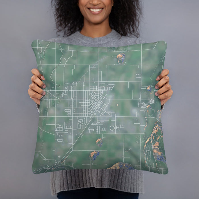 Person holding 18x18 Custom Enumclaw Washington Map Throw Pillow in Afternoon