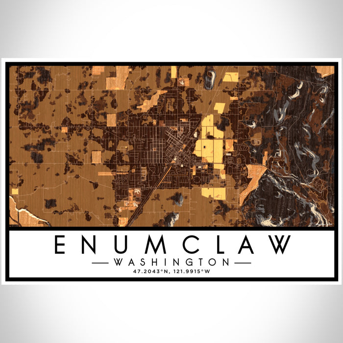Enumclaw Washington Map Print Landscape Orientation in Ember Style With Shaded Background