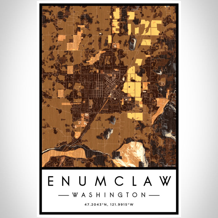 Enumclaw Washington Map Print Portrait Orientation in Ember Style With Shaded Background