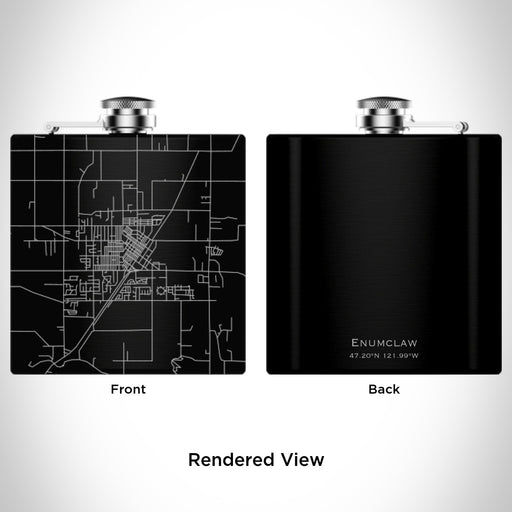 Rendered View of Enumclaw Washington Map Engraving on 6oz Stainless Steel Flask in Black