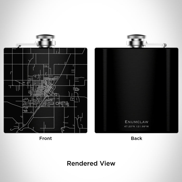 Rendered View of Enumclaw Washington Map Engraving on 6oz Stainless Steel Flask in Black