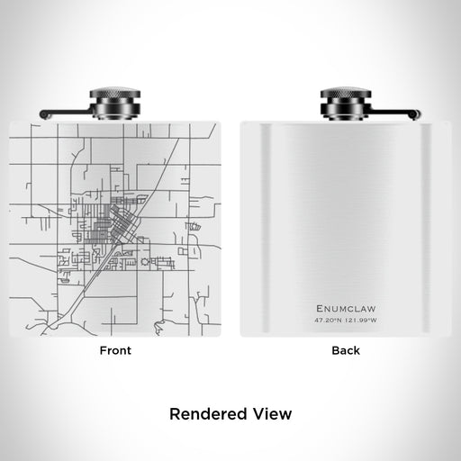 Rendered View of Enumclaw Washington Map Engraving on 6oz Stainless Steel Flask in White