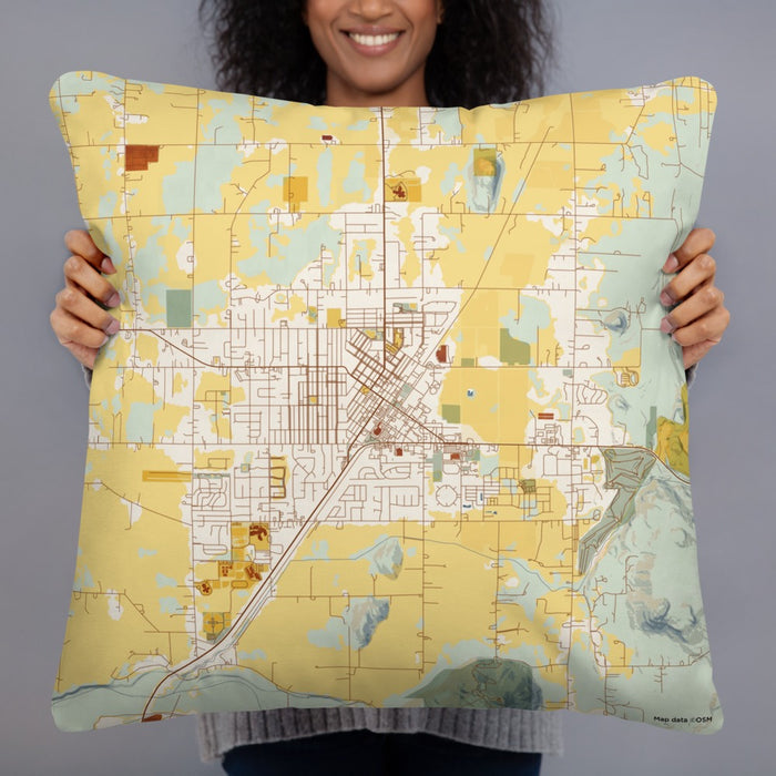 Person holding 22x22 Custom Enumclaw Washington Map Throw Pillow in Woodblock