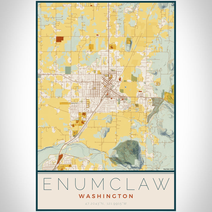 Enumclaw Washington Map Print Portrait Orientation in Woodblock Style With Shaded Background