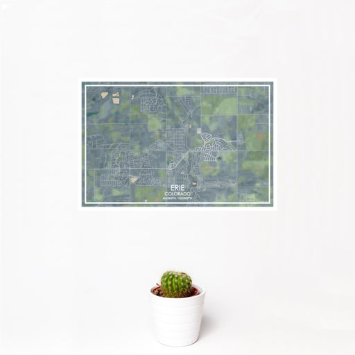 12x18 Erie Colorado Map Print Landscape Orientation in Afternoon Style With Small Cactus Plant in White Planter