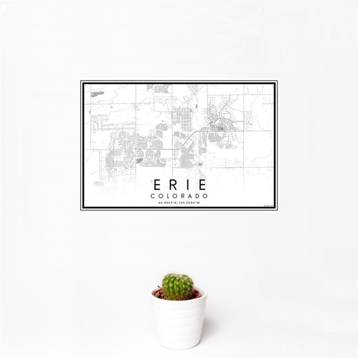 12x18 Erie Colorado Map Print Landscape Orientation in Classic Style With Small Cactus Plant in White Planter