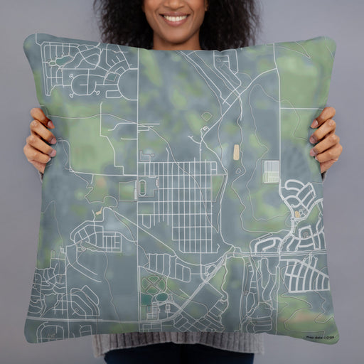 Person holding 22x22 Custom Erie Colorado Map Throw Pillow in Afternoon