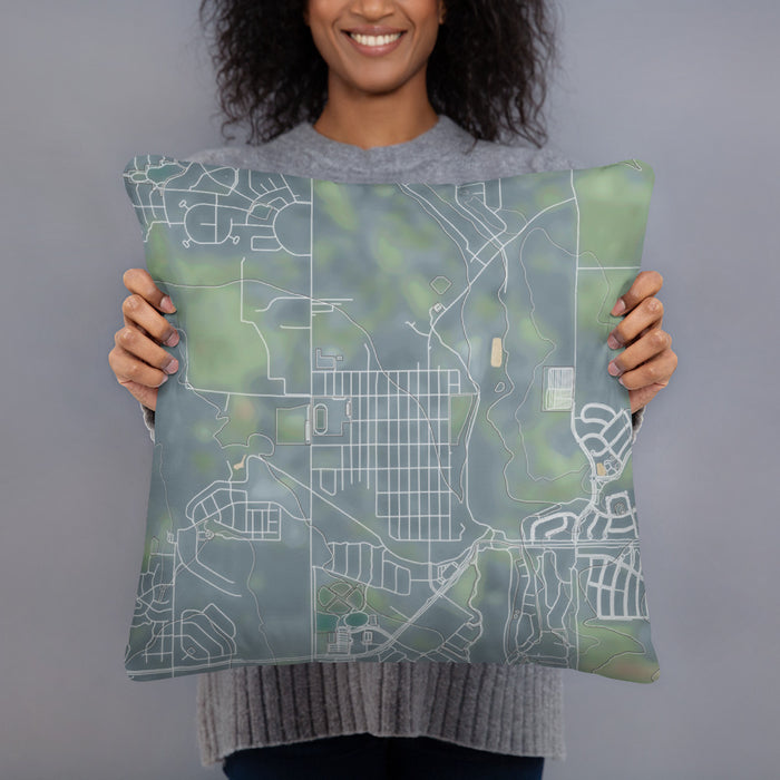 Person holding 18x18 Custom Erie Colorado Map Throw Pillow in Afternoon