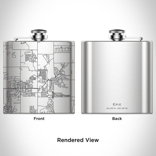 Rendered View of Erie Colorado Map Engraving on 6oz Stainless Steel Flask